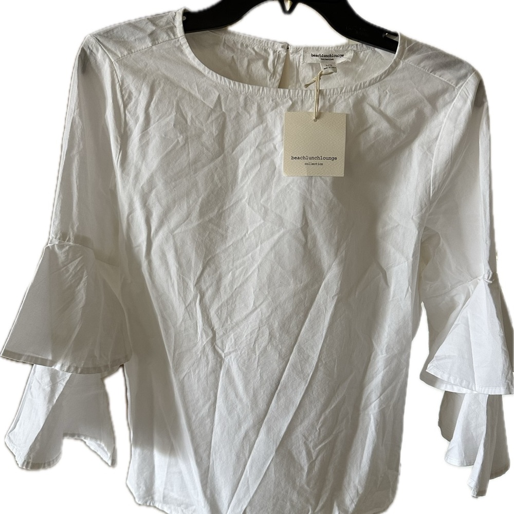 Beachlunchlounge White Ruffled Bell Sleeve Blouse